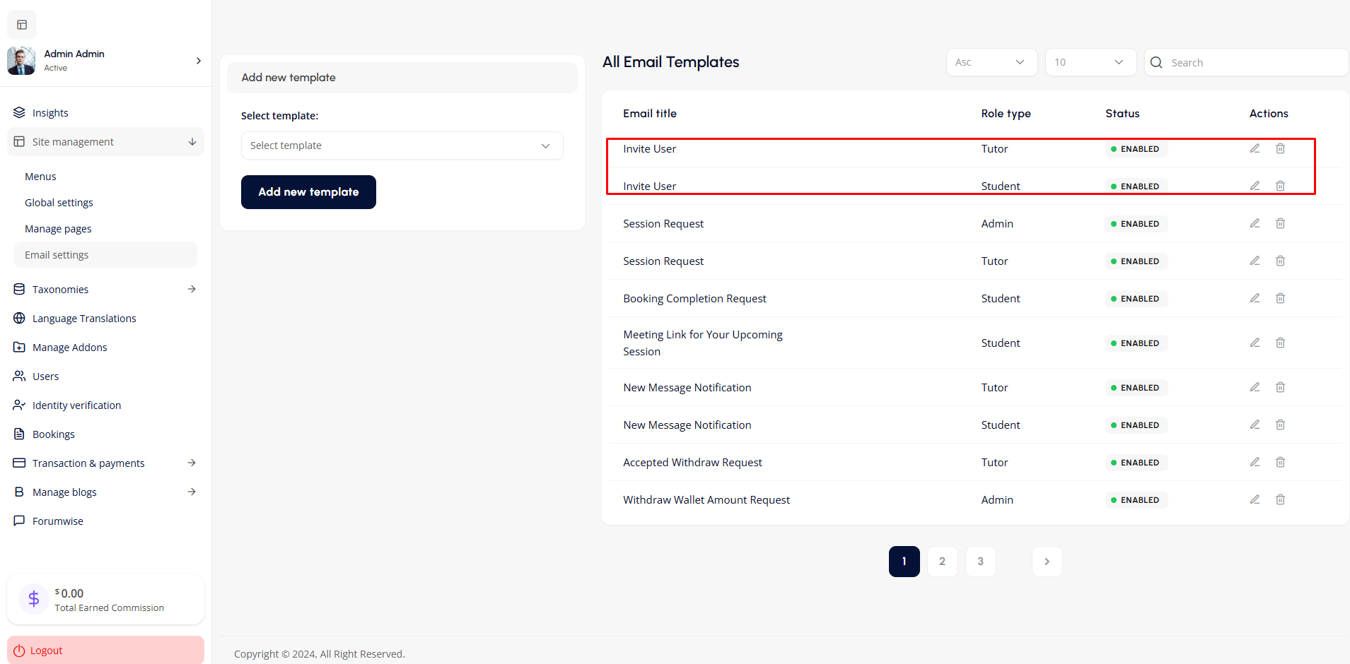 Email Settings Panel