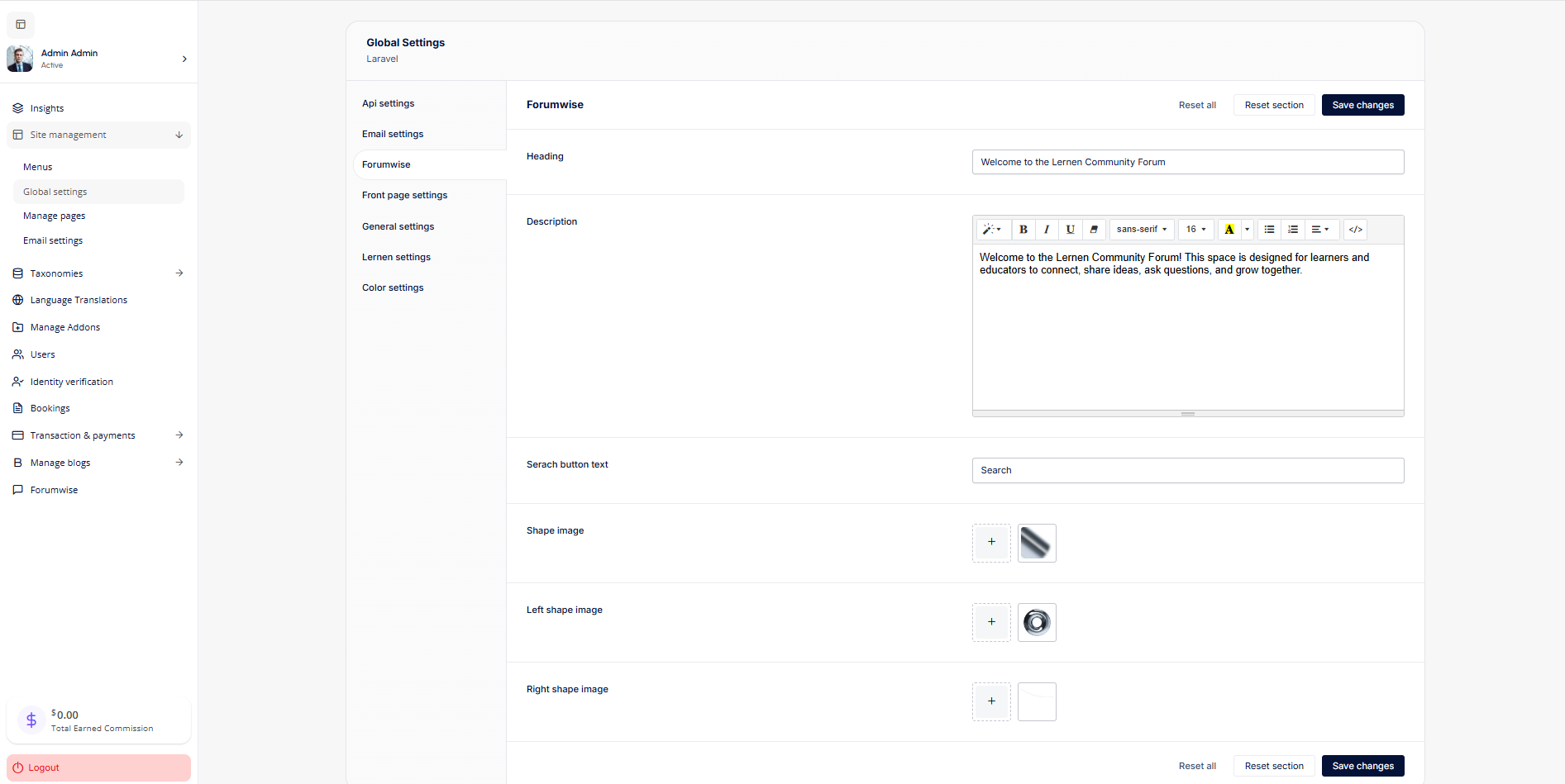 Global Settings Panel