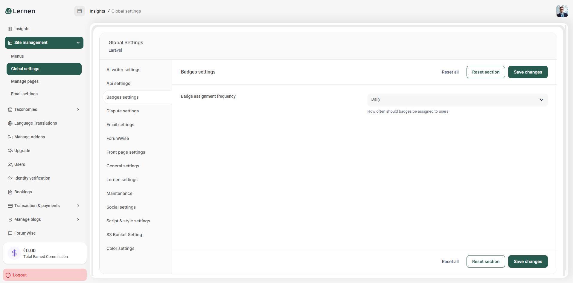 Global Settings Panel